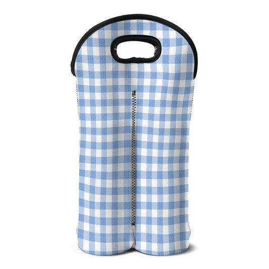 Cornflower Blue And White Gingham Print Double Neoprene Wine Tote