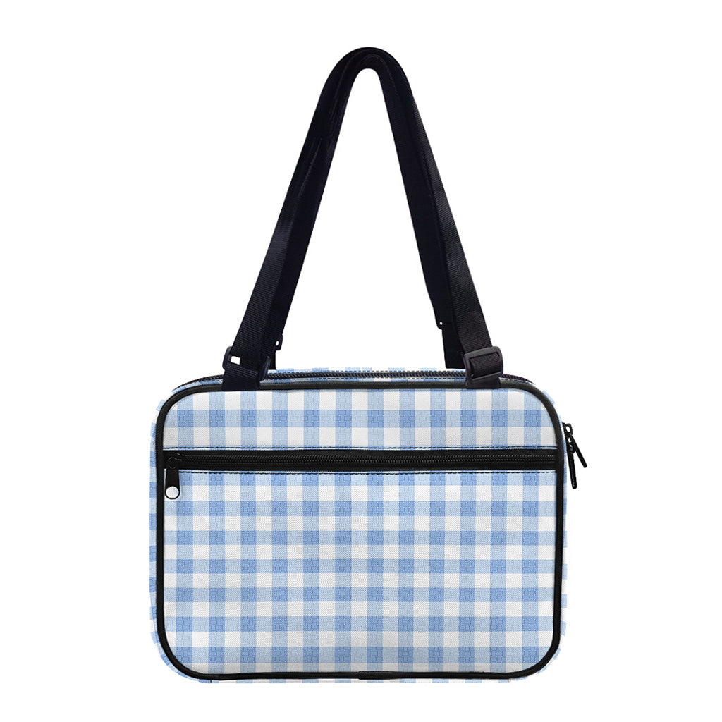 Cornflower Blue And White Gingham Print Double Strap Bible Bag