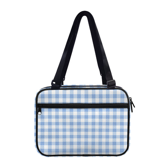 Cornflower Blue And White Gingham Print Double Strap Bible Bag