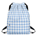 Cornflower Blue And White Gingham Print Drawstring Backpack