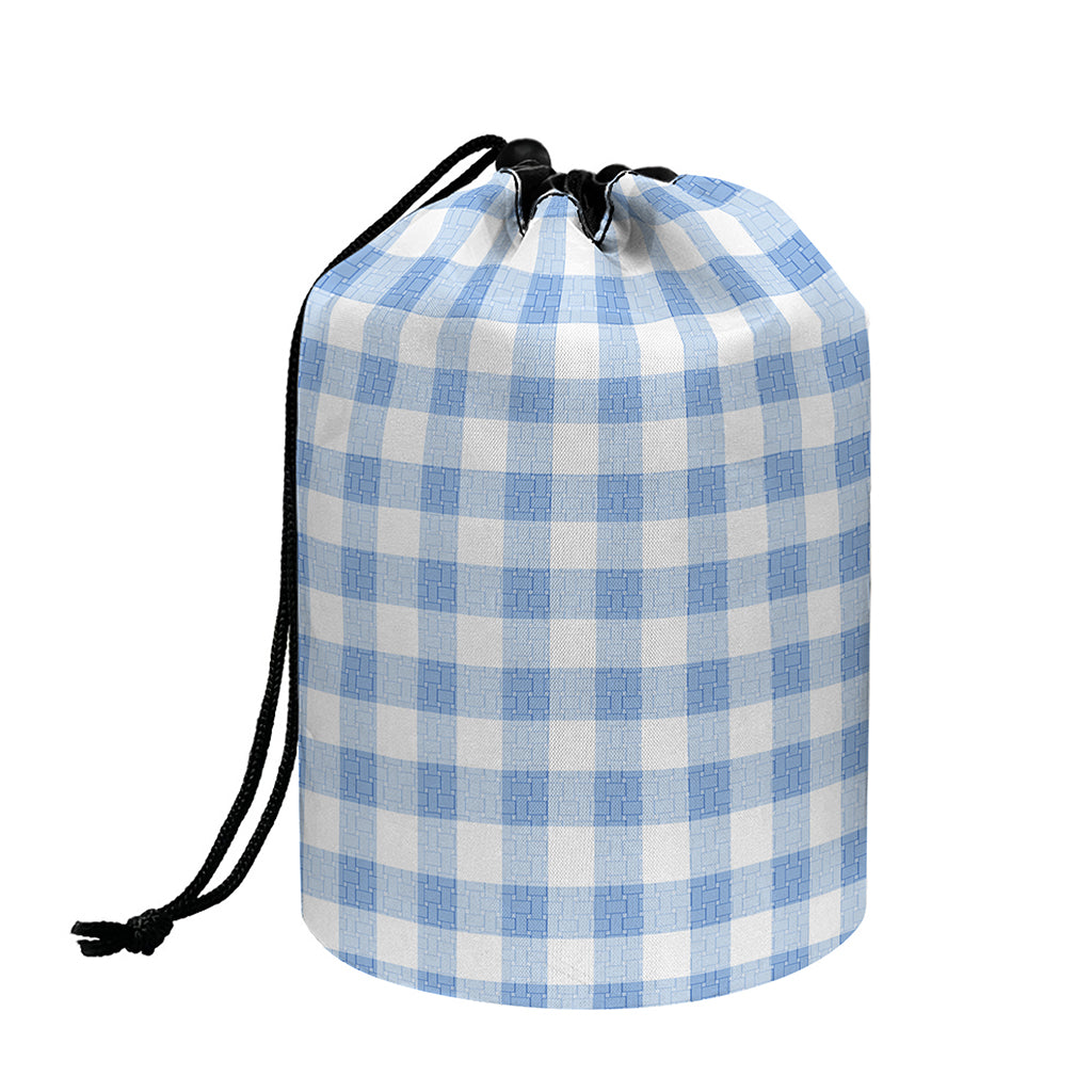 Cornflower Blue And White Gingham Print Drawstring Makeup Bag