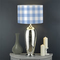 Cornflower Blue And White Gingham Print Drum Lamp Shade