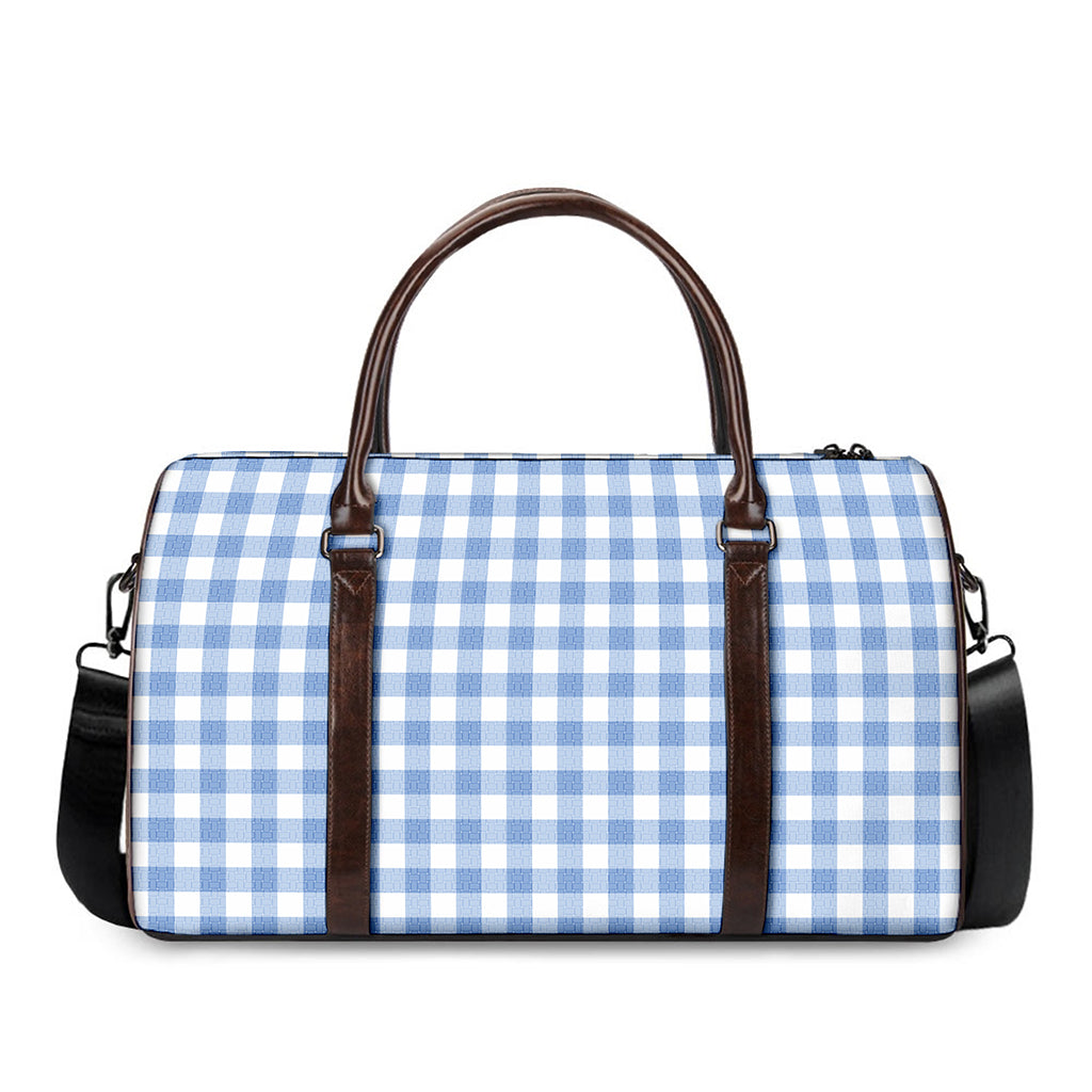 Cornflower Blue And White Gingham Print Duffle Bag