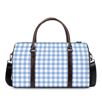 Cornflower Blue And White Gingham Print Duffle Bag