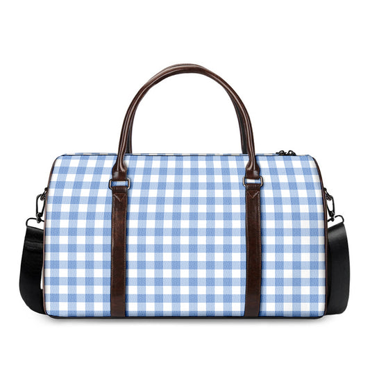 Cornflower Blue And White Gingham Print Duffle Bag