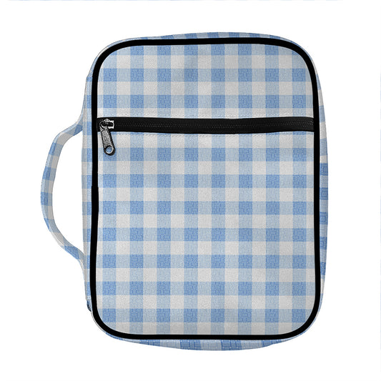 Cornflower Blue And White Gingham Print Front Pocket Bible Bag