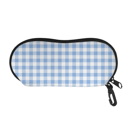 Cornflower Blue And White Gingham Print Glasses Case