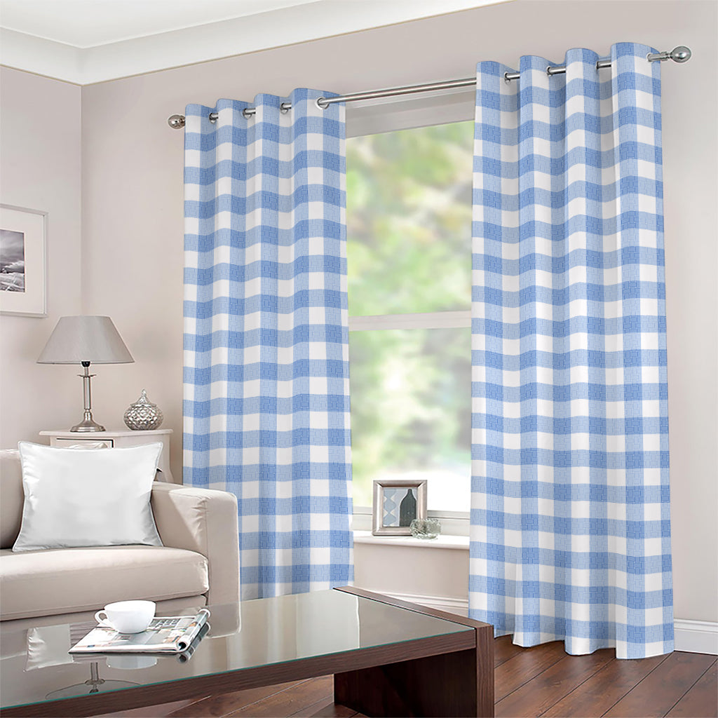 Cornflower Blue And White Gingham Print Grommet Curtains