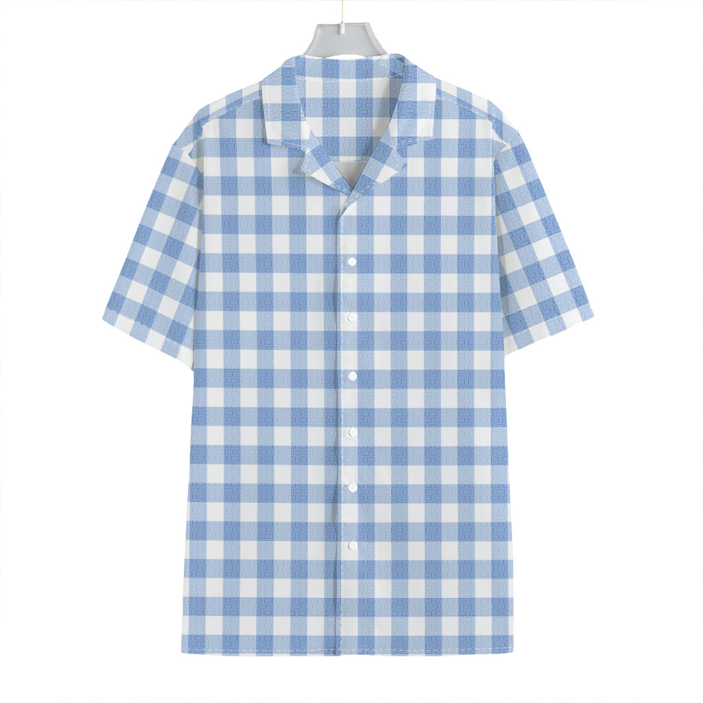 Cornflower Blue And White Gingham Print Hawaiian Shirt