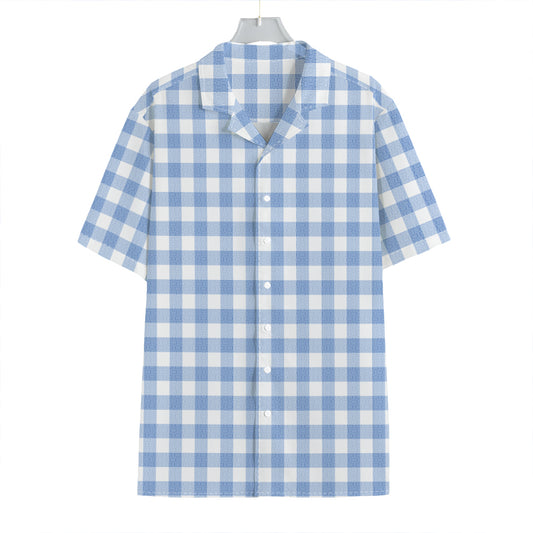 Cornflower Blue And White Gingham Print Hawaiian Shirt