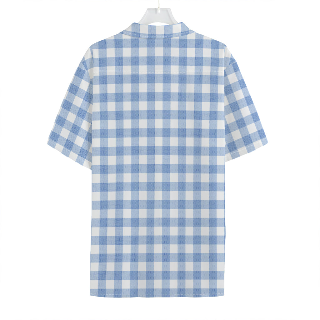 Cornflower Blue And White Gingham Print Hawaiian Shirt
