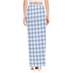 Cornflower Blue And White Gingham Print High Slit Maxi Skirt