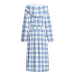 Cornflower Blue And White Gingham Print Hooded Bathrobe