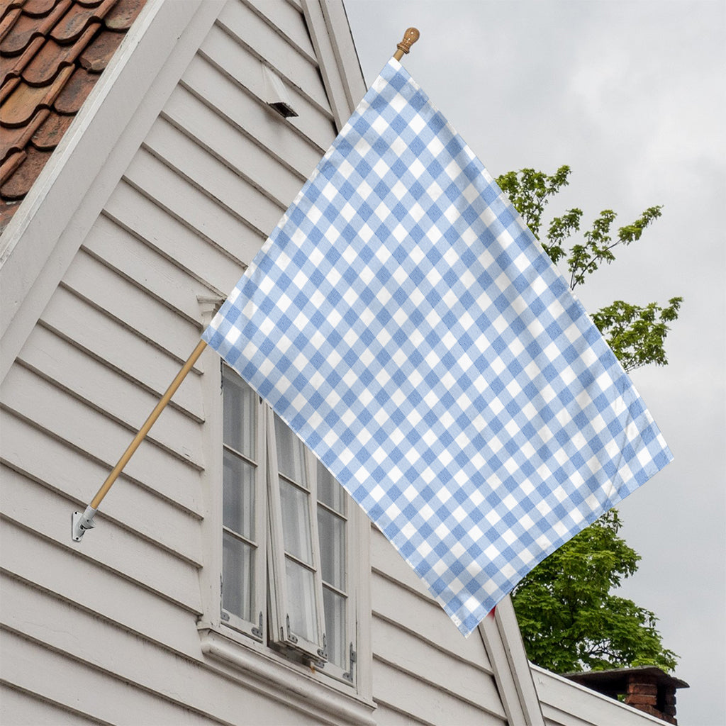 Cornflower Blue And White Gingham Print House Flag