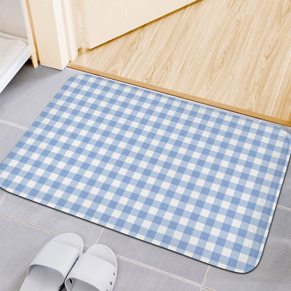 Cornflower Blue And White Gingham Print Indoor Door Mat