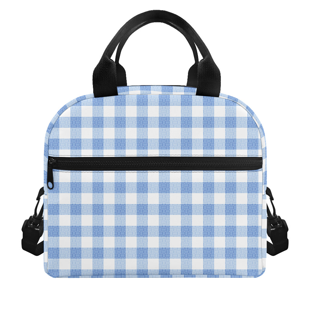 Cornflower Blue And White Gingham Print Insulated Lunch Bag
