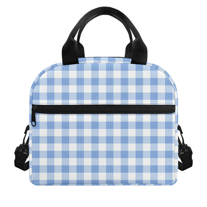 Cornflower Blue And White Gingham Print Insulated Lunch Bag