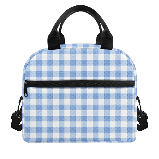 Cornflower Blue And White Gingham Print Insulated Lunch Bag