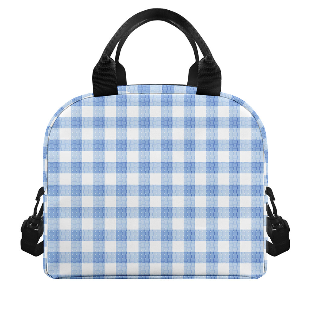 Cornflower Blue And White Gingham Print Insulated Lunch Bag