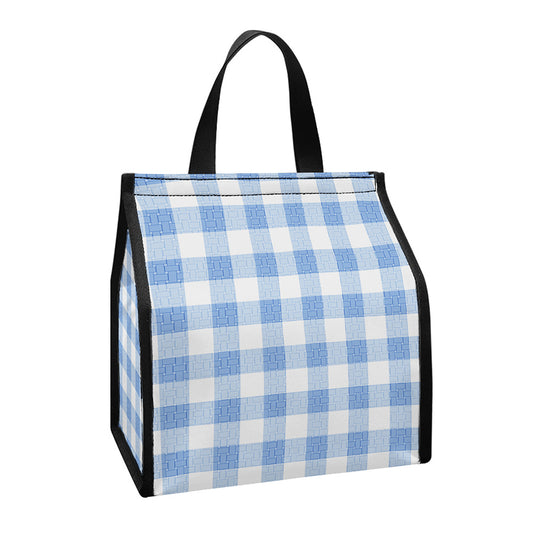 Cornflower Blue And White Gingham Print Insulated Lunch Tote