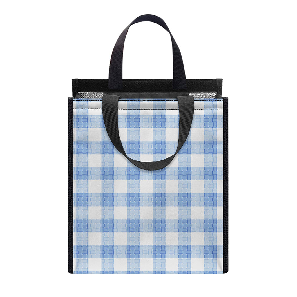 Cornflower Blue And White Gingham Print Insulated Lunch Tote