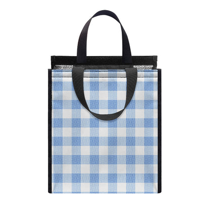 Cornflower Blue And White Gingham Print Insulated Lunch Tote