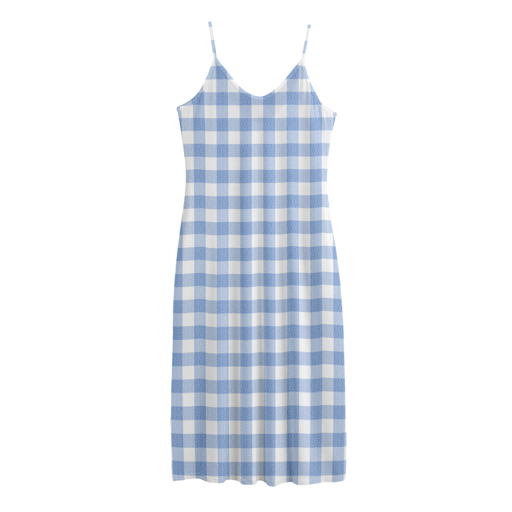 Cornflower Blue And White Gingham Print Jersey Midi Cami Dress
