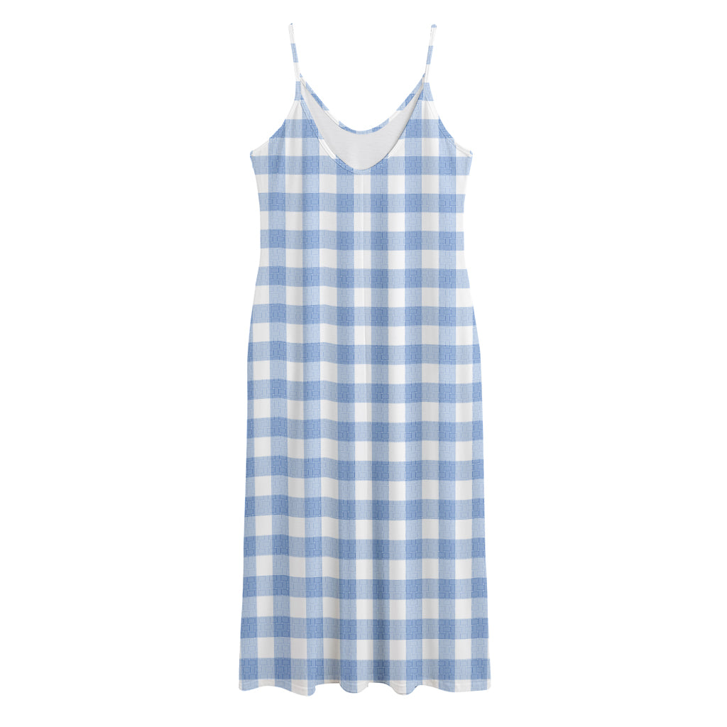 Cornflower Blue And White Gingham Print Jersey Midi Cami Dress