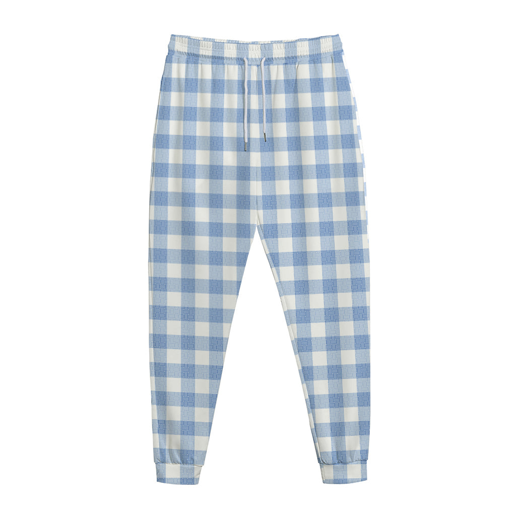 Cornflower Blue And White Gingham Print Jogger Pants