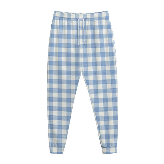 Cornflower Blue And White Gingham Print Jogger Pants