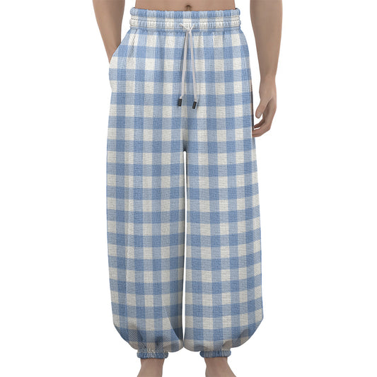 Cornflower Blue And White Gingham Print Lantern Pants