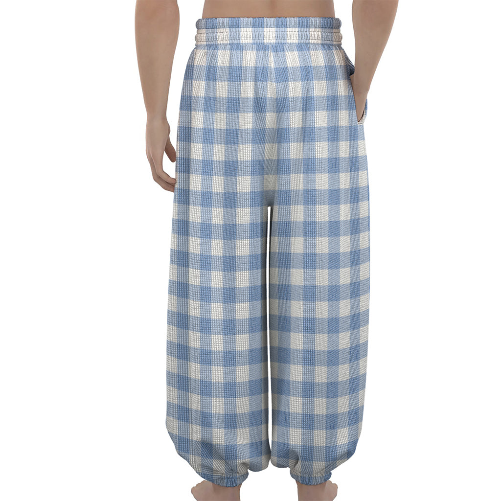 Cornflower Blue And White Gingham Print Lantern Pants