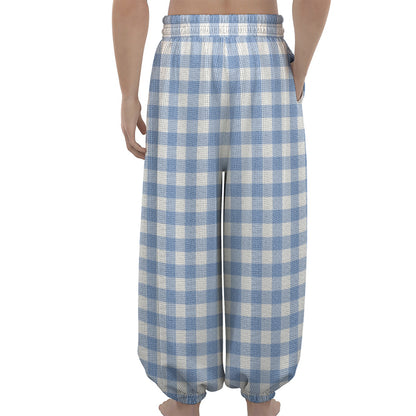 Cornflower Blue And White Gingham Print Lantern Pants