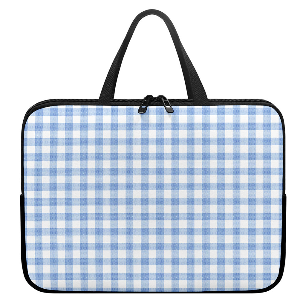 Cornflower Blue And White Gingham Print Laptop Sleeve With Handle