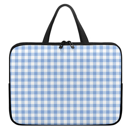Cornflower Blue And White Gingham Print Laptop Sleeve With Handle