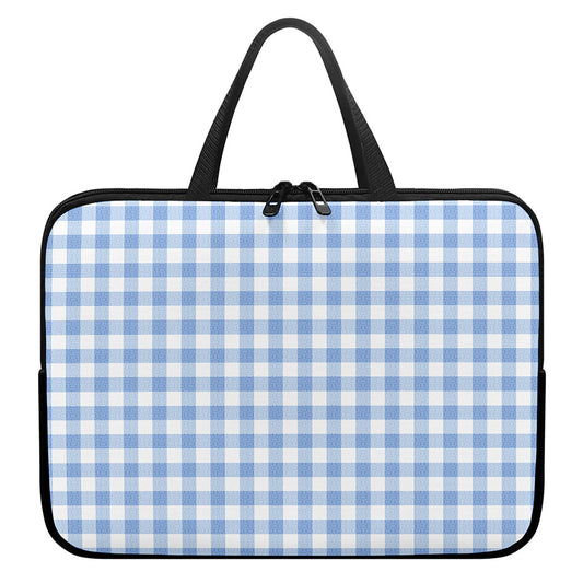 Cornflower Blue And White Gingham Print Laptop Sleeve With Handle