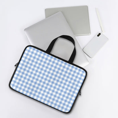 Cornflower Blue And White Gingham Print Laptop Sleeve With Handle