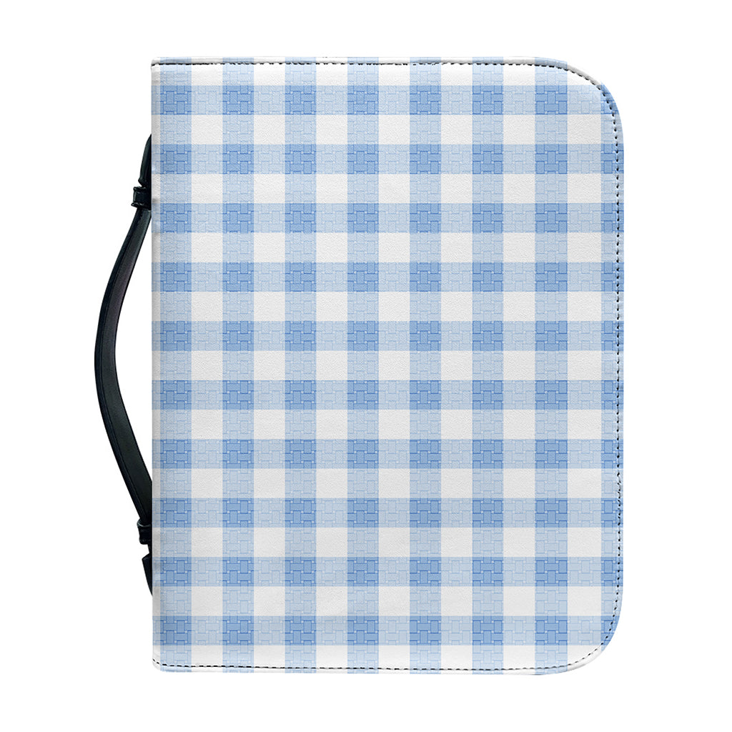 Cornflower Blue And White Gingham Print Leather Bible Cover