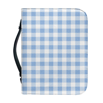 Cornflower Blue And White Gingham Print Leather Bible Cover