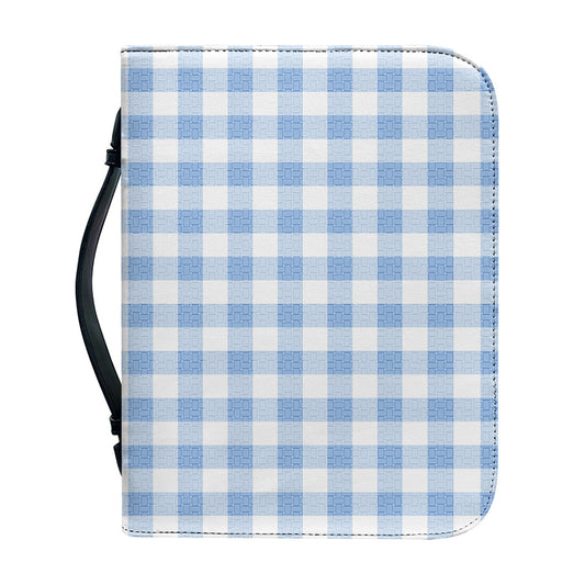 Cornflower Blue And White Gingham Print Leather Bible Cover