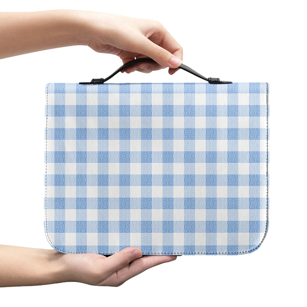 Cornflower Blue And White Gingham Print Leather Bible Cover