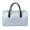 Cornflower Blue And White Gingham Print Leather Duffel Bag