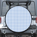 Cornflower Blue And White Gingham Print Leather Spare Tire Cover