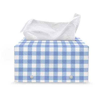 Cornflower Blue And White Gingham Print Leather Tissue Box Cover
