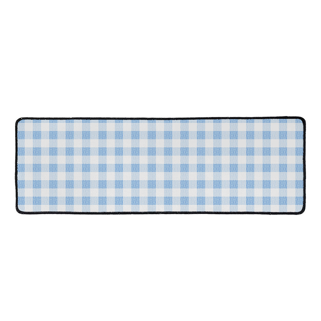 Cornflower Blue And White Gingham Print Long Kitchen Mat