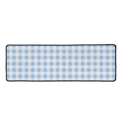 Cornflower Blue And White Gingham Print Long Kitchen Mat