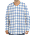 Cornflower Blue And White Gingham Print Long Sleeve Baseball Jersey