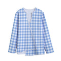 Cornflower Blue And White Gingham Print Long Sleeve Short Coat