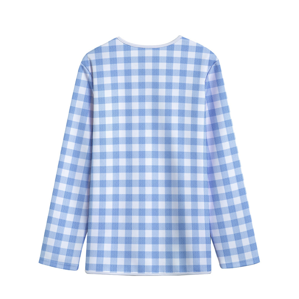 Cornflower Blue And White Gingham Print Long Sleeve Short Coat