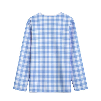 Cornflower Blue And White Gingham Print Long Sleeve Short Coat